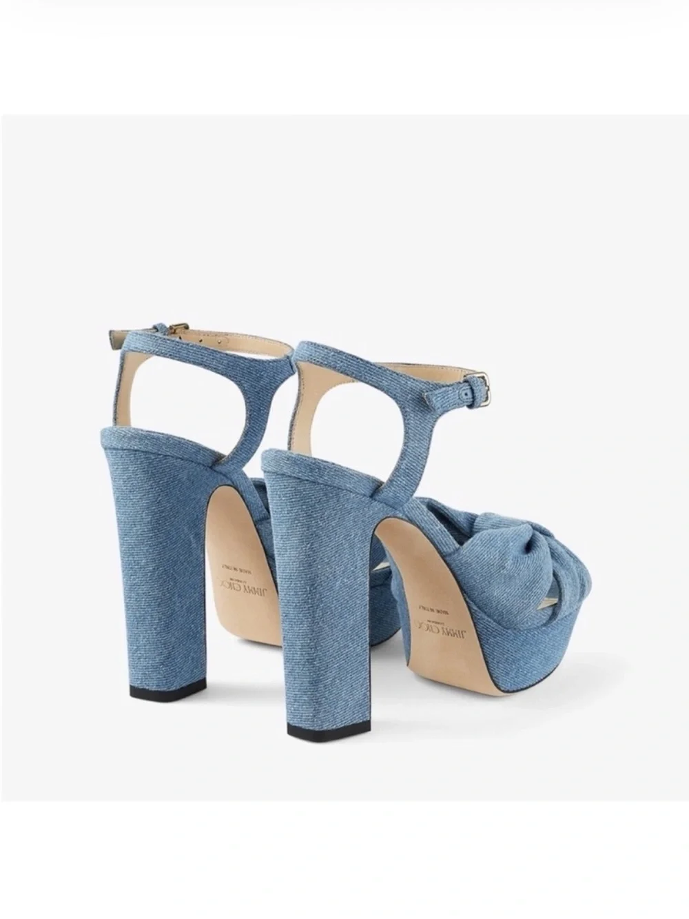 Like new JIMMY CHOO Heloise 120 Knotted Denim Platform Sandals $995 36.5